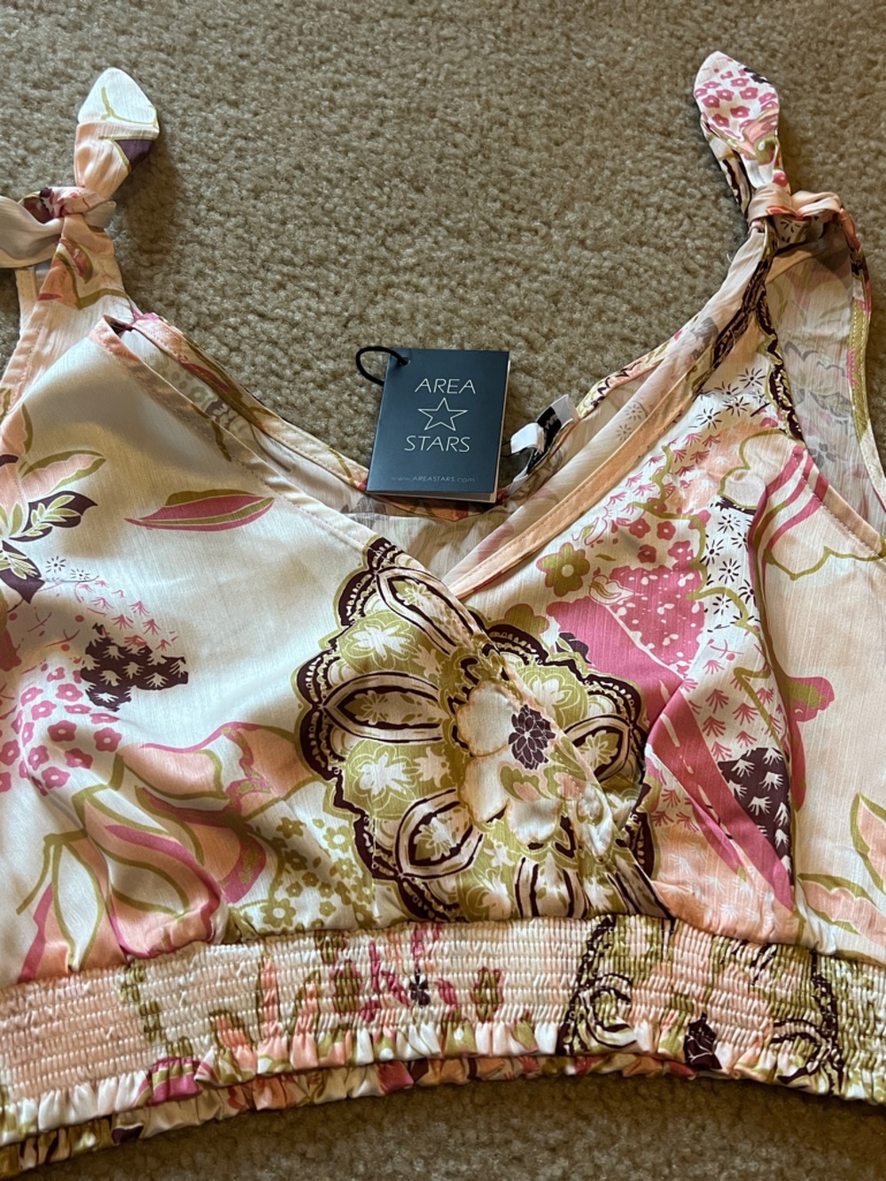 Area Stars Pink Floral Crop Tank Top